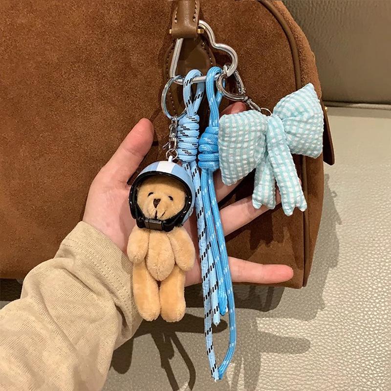 New Helmet Bear Bag Pendant Woven Rope Bow Phone Key Ring DIY Bag Accessories