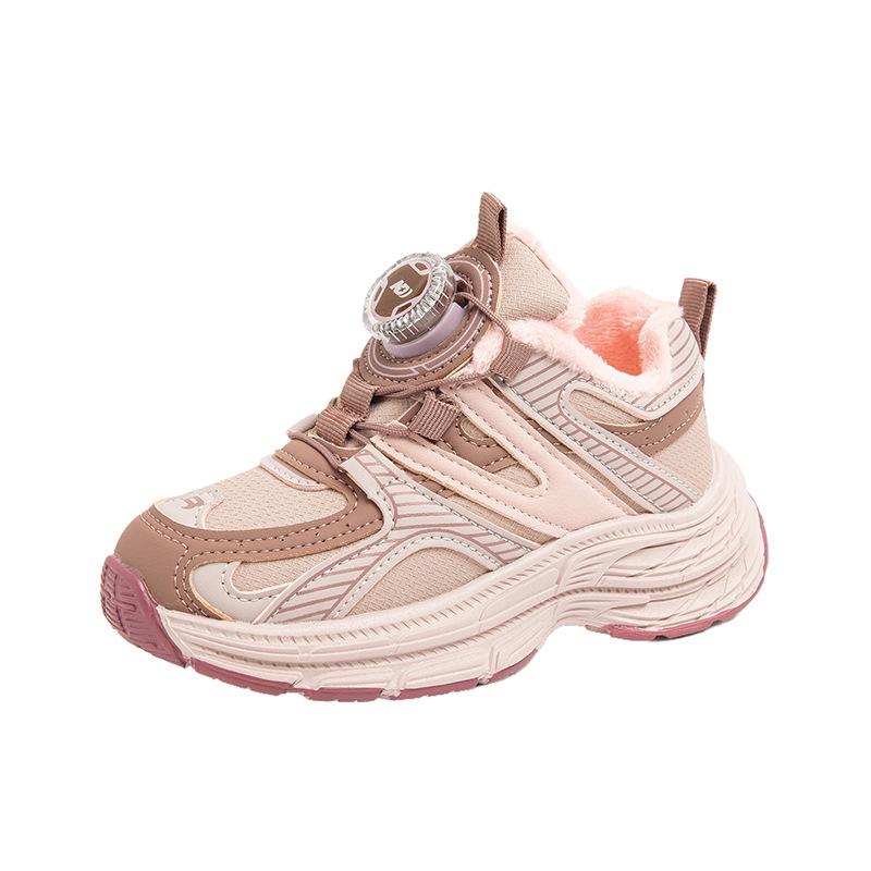 

Girls velvet sneakers 2025 winter new boys warm cotton shoes rotating button children s running dad shoes 32-37 yards, 6 pairs in one hand