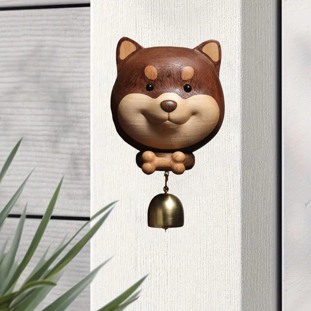 Wooden Cute Dog Doorbell Decorative Animal Theme Cartoon Door Bell Entry Reminder Wind Chime Doorbell Ornament Business Opening