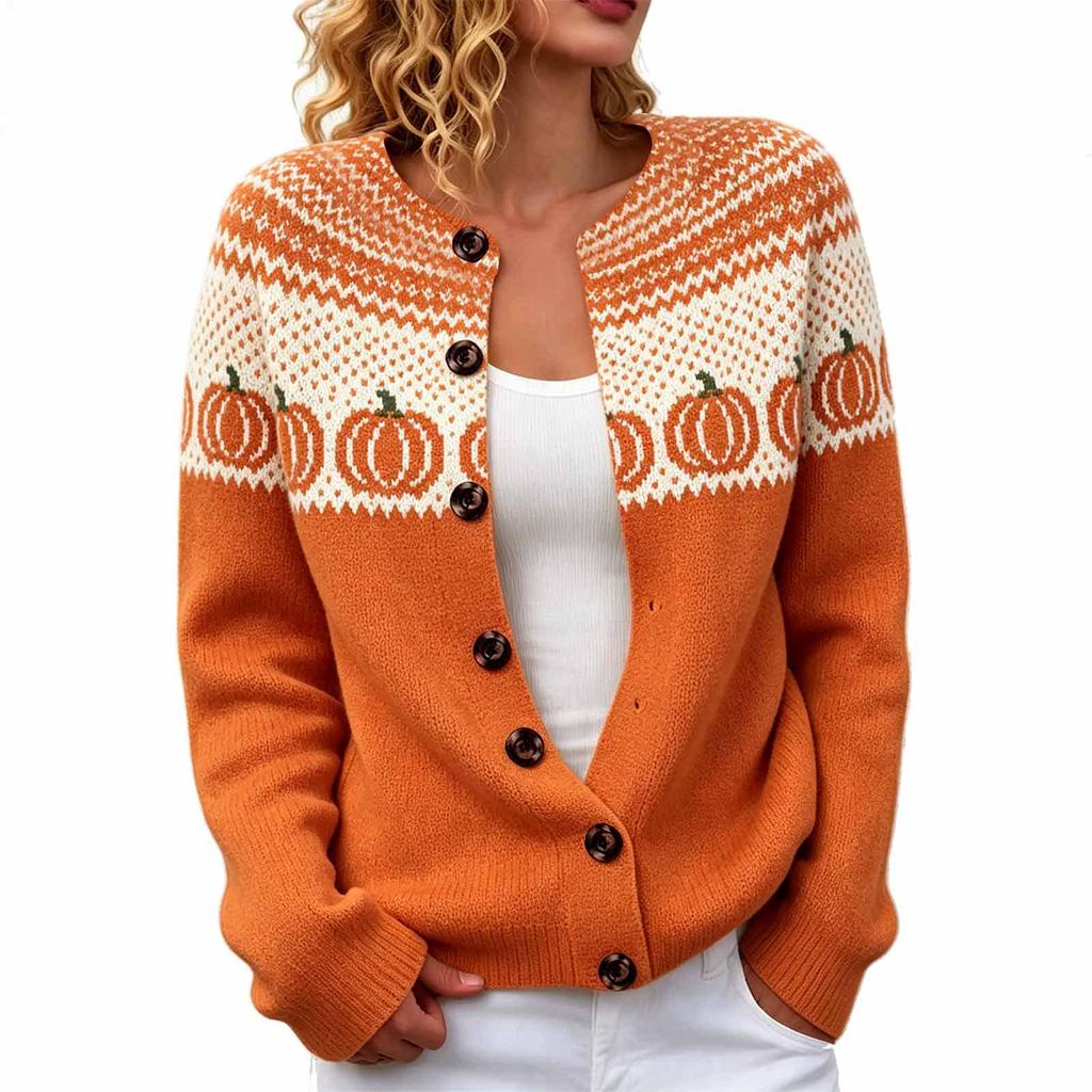 Fair Isle Color Block Single-Breasted Cardigan - Women's Autumn/Winter Knitwear