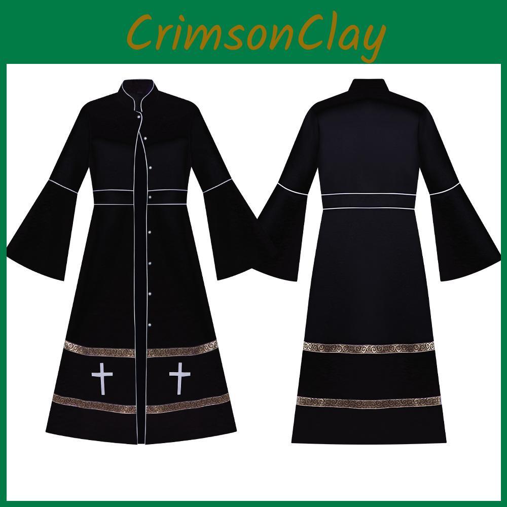 Gothic Female Priest Costume With Long Robe In Polyester Material For Cosplay Events And Themed Parties