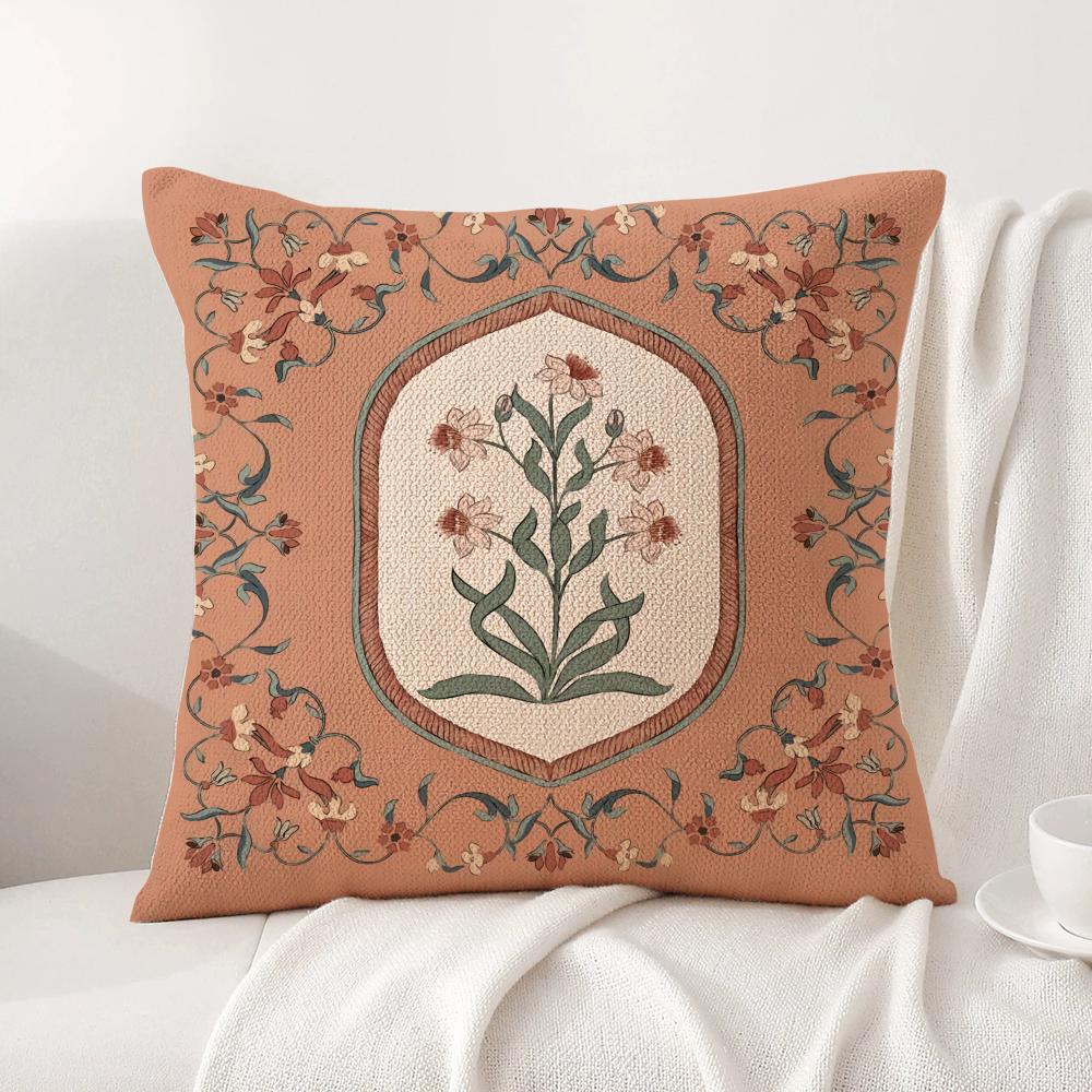 Retro Roman Pattern Cushion Cover Natural Linen Organic Fabric Double-Sided Printing Sofa Home Decor Gift Pillow Cover