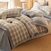 Winter Milk Fleece Bedding Set Thick Coral Sheet Modern Minimalist Style Geometric Plaid