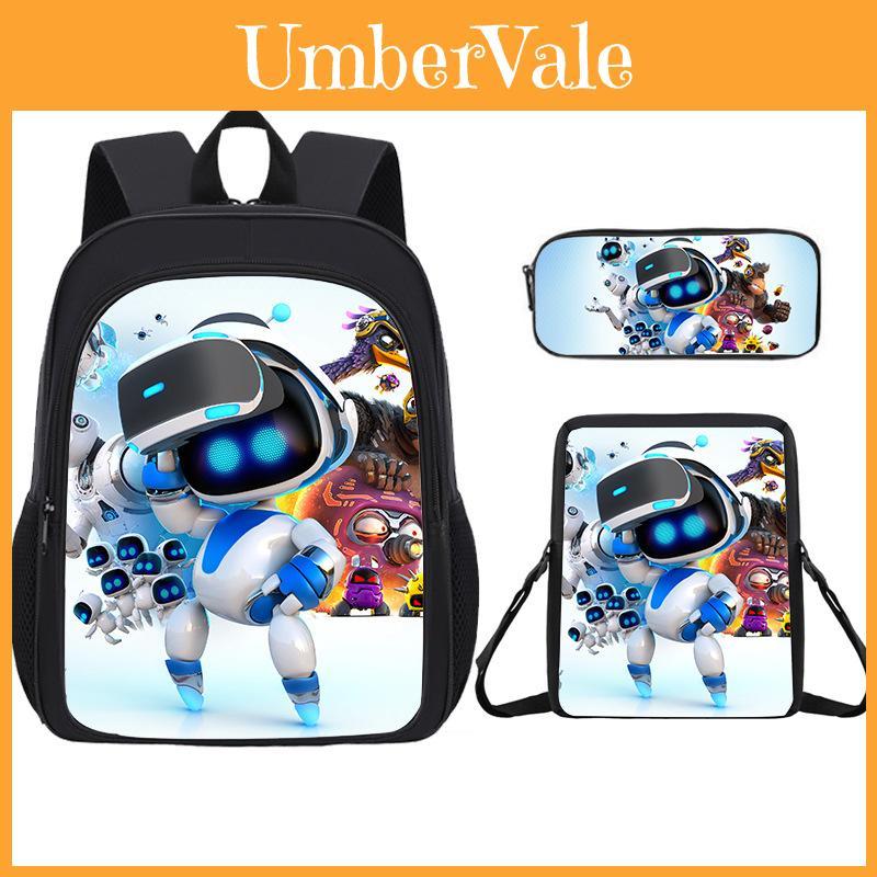 Astro Bot Cartoon Print School Backpack Set With Lightweight Design For Middle School Students