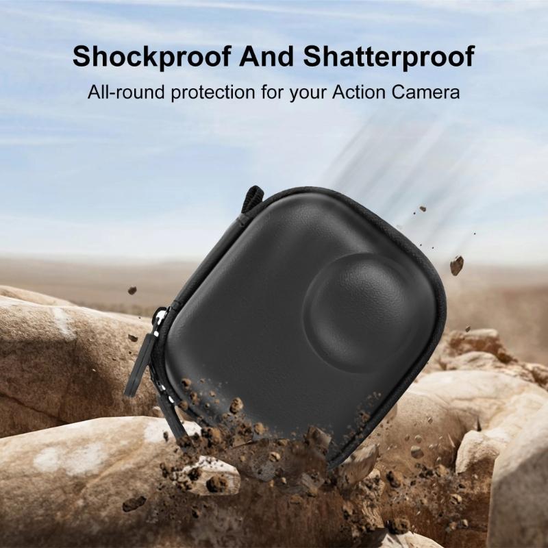 Portable Storage Bag for Sports Camera Featuring Waterproof Design Shockproof EVA Case and Attached Clip Carabiner