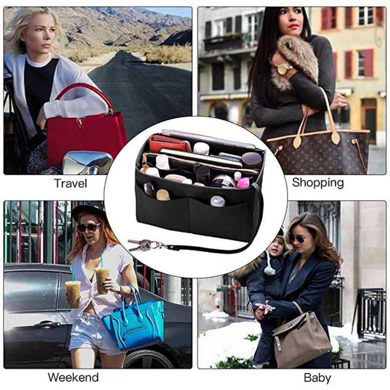 Felt Cloth Handbag Organizer Insert Bag Travel Makeup Organizer Inner Purse Portable Cosmetic Bags Fit Various Brand Bags