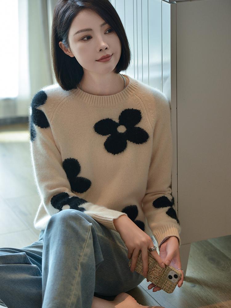 Women's Cashmere Sweater Qinghe Cashmere 30% Cashmere 70% Wool Autumn and Winter Cashmere Pullover Soft and Warm