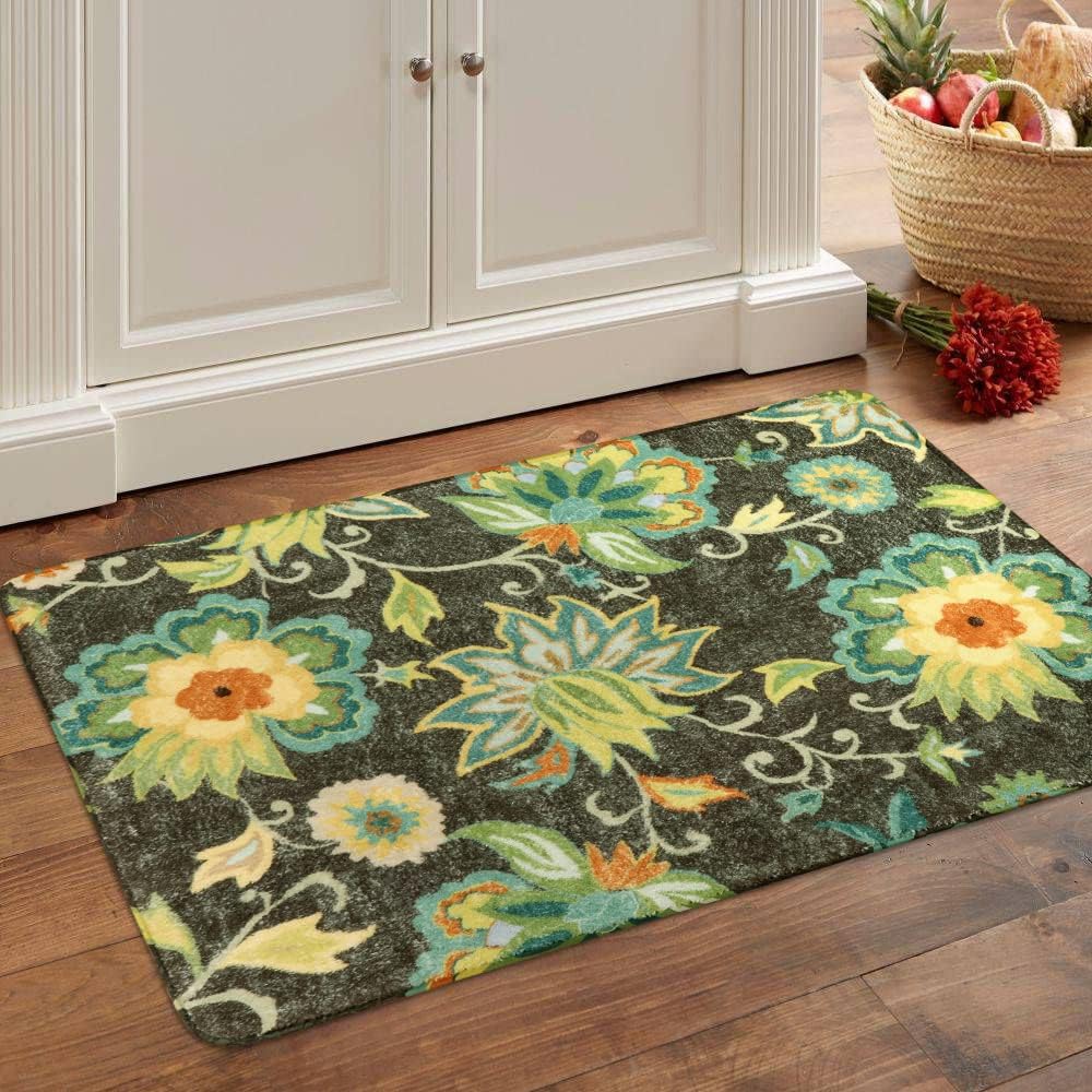 Lahome Floral Washable Living Room Area Rug - 3x5 Non-Slip Low-Pile Rugs for Entryway, Throw Small Stain Resistant Kitchen Rugs