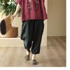Pantaloni a Nove Punti Retro a Gamba Larga in Cotone e Lino con Vita Elasticizzata per Taglie Forti