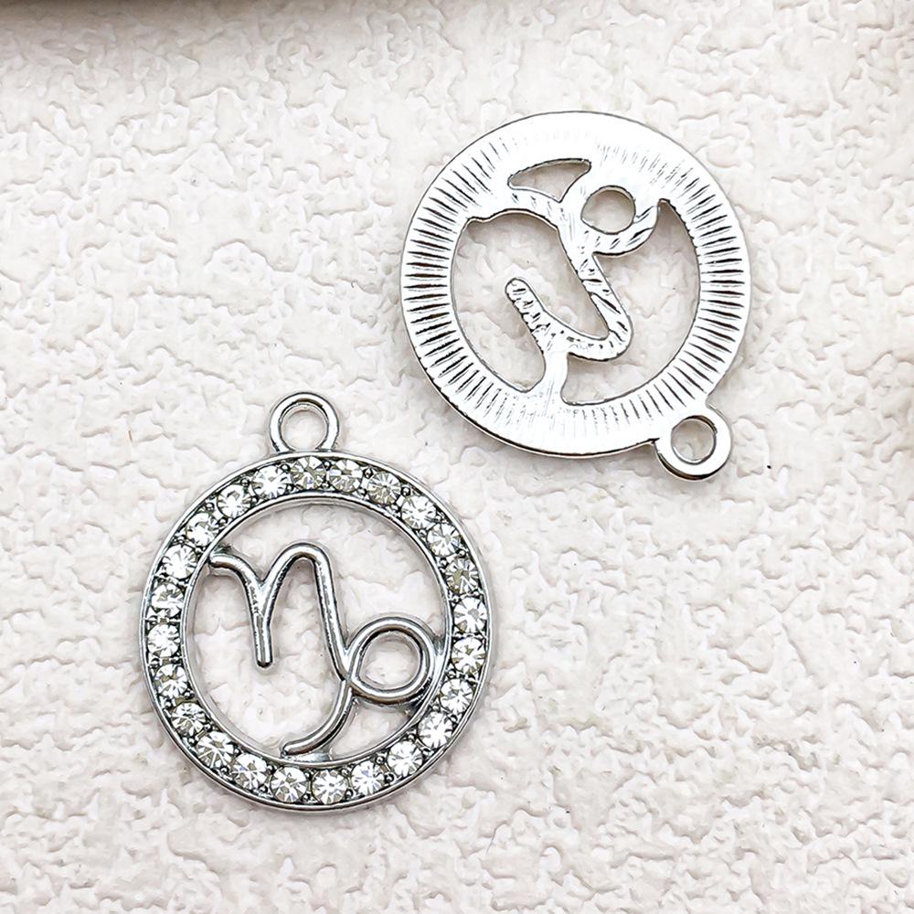 Zodiac Diamond-Studded Round Pendant Jewelry Set: Keychain, Bracelet, Necklace, Earrings