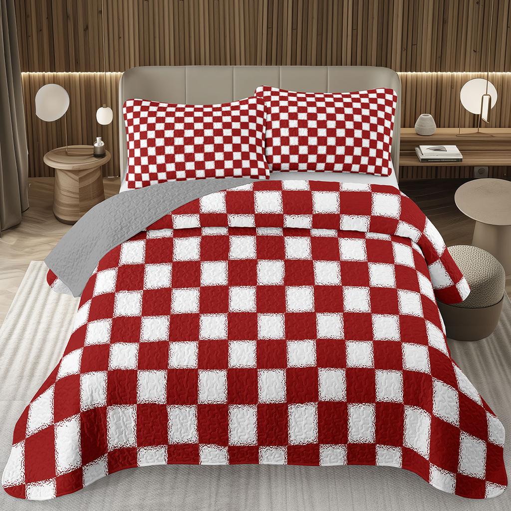 Retro Karierte Tagesdecke Twin Queen Vintage Ausgefallen Geometrisch Karomuster Gestepptes Bettwäscheset Schachbrettmuster Gitter Wendbare Tagesdecke Set