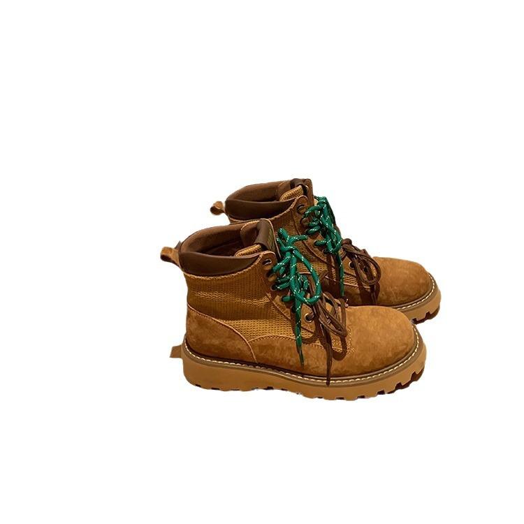 Grape mother has the same style, Amiu's short boots, British style fashionable double shoelaces, thick-soled big yellow boots, classic Martin boots.