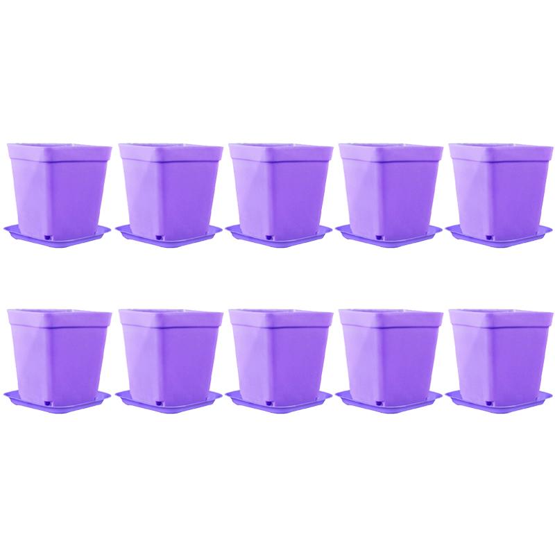10PCS Square Mini Flowerpot Candy Colors Plastic Plant Pot Drainage Holes Tray Succulent Pot Indoor Outdoor Garden Nurseries ZYF