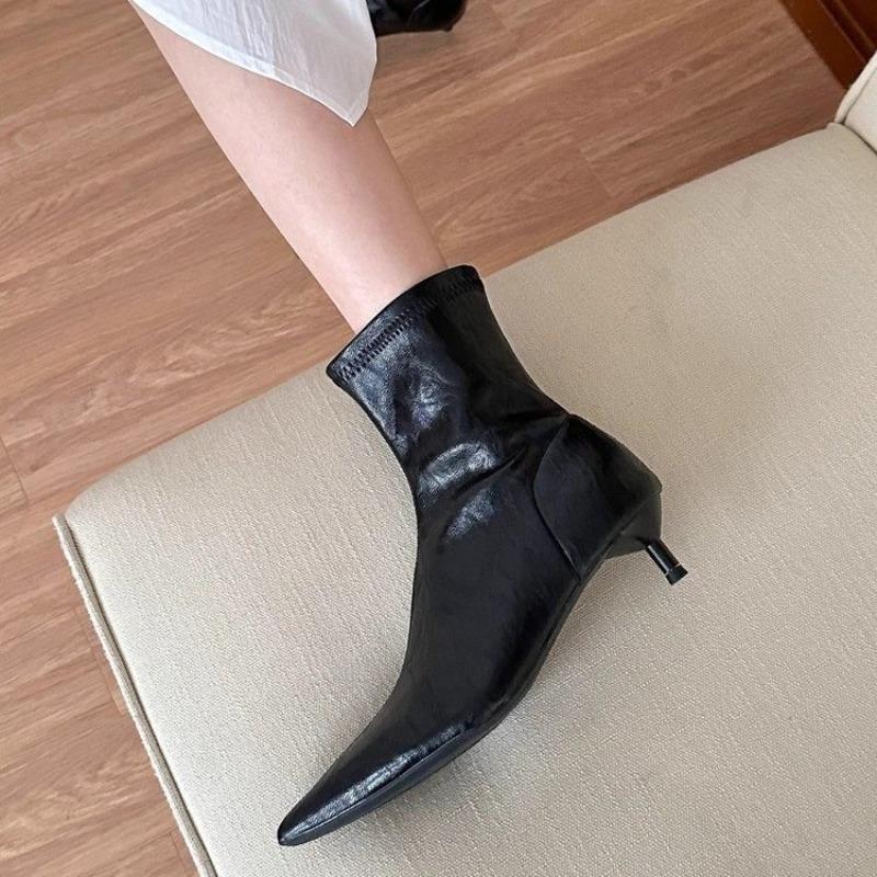 2025 Winter New Fashion Ankle Boots Women High Heels Trendy Pointed Toe Designer Stiletto Heels Women's Shallow Mouth Boots