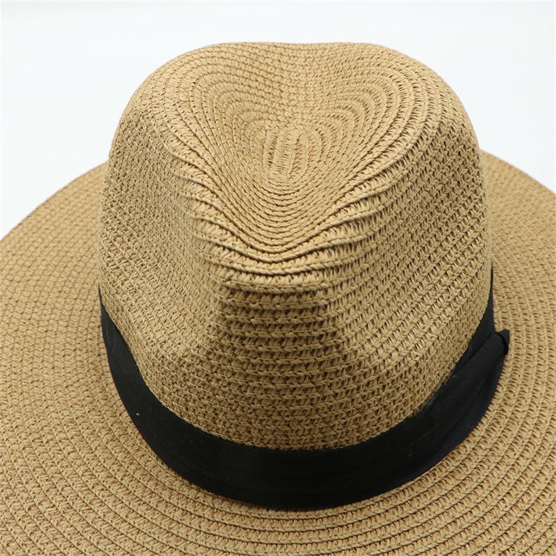 Women Wide Brim Straw Panama Roll Up Hat Fedora Beach Sun Caps UPF50+ Beach Outdoor Hat with ribbon