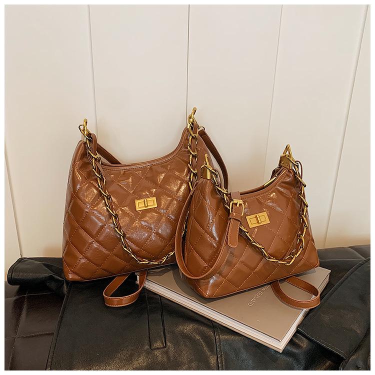 

Women s 2024 Trendy Diamond Pattern Chain Shoulder Bag - Luxury European & American Style Crossbody Small коричневий