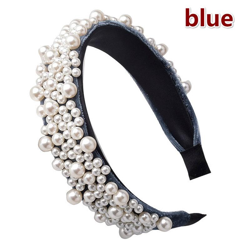 New Winter Women Fashion Pearl Rhinestone Headband Velvet Padded Hair Band Luxury Headwear Ladies Ha