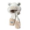 Cute Embroidered Bear Ears Hat Scarf Integrated Women's Winter Plush Thickened Cycling Warm Scarf Ear Protection Hat
