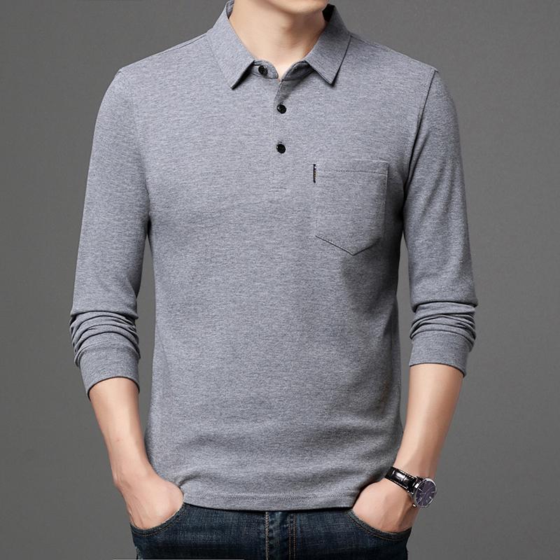 New Autumn Men High End Business Polo Shirt Men Casual Loose Mens Shirts With Pocket Long Sleeve Lapel T-Shirt Man