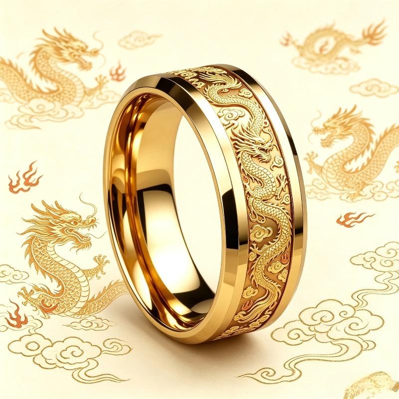 Ein chinesisch inspirierter goldener Drachen mit fünf Krallen Ring aus 304L Edelstahl Unisex-Ring Geeignet für Teenager zum täglichen Tragen, als Geschenk für Bankette,