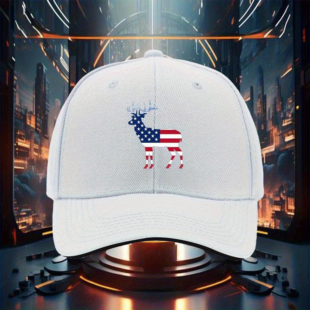 Patriotic Deer American Flag Baseball Cap Adult Adjustable Casual Cotton Hat Outdoor