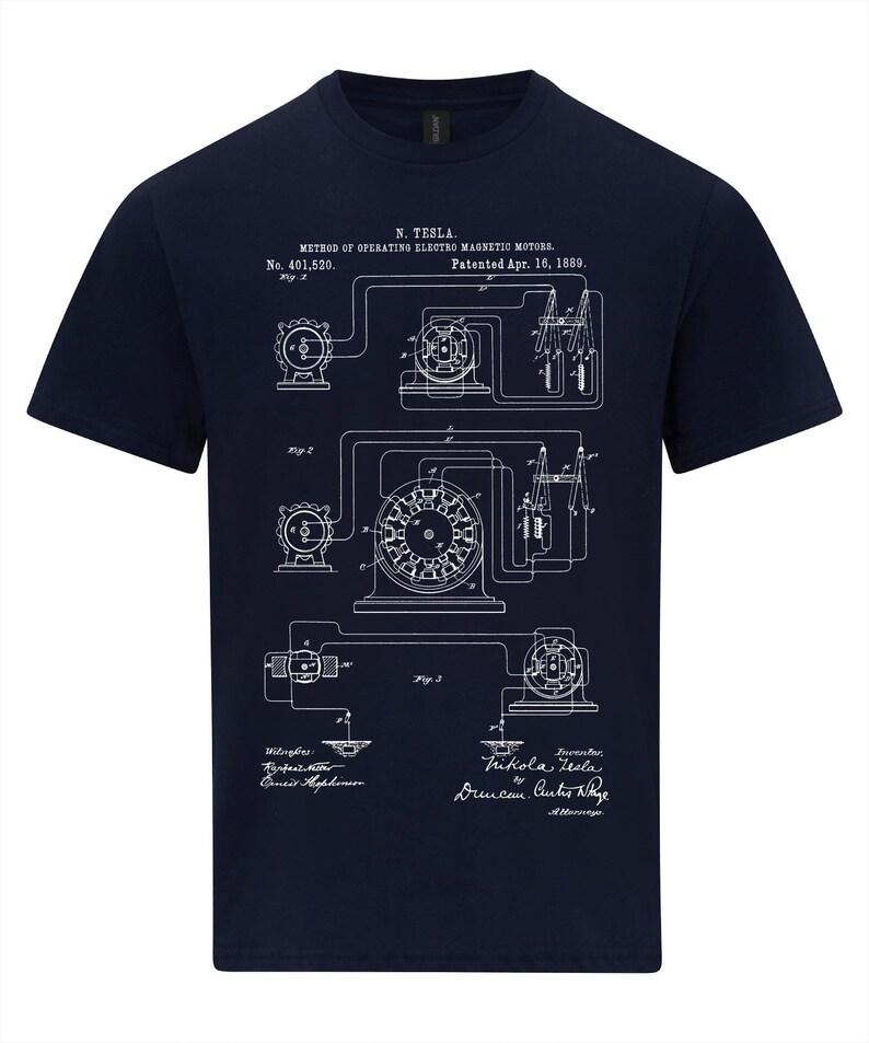 Nikola Tesla Operating Motor Patent Famous Inventor T-shirt Science and Innovation Technology Engineering Gift Short Sleeve Tops