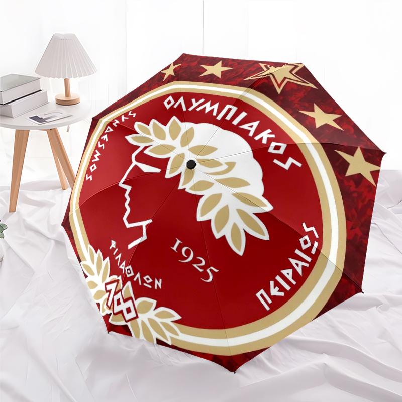 Olympiacos F.C Fashionable Automatic Opening/Closing Folding Umbrella. Portable and Foldable, Ideal for Gift, Travel, and Daily Use.