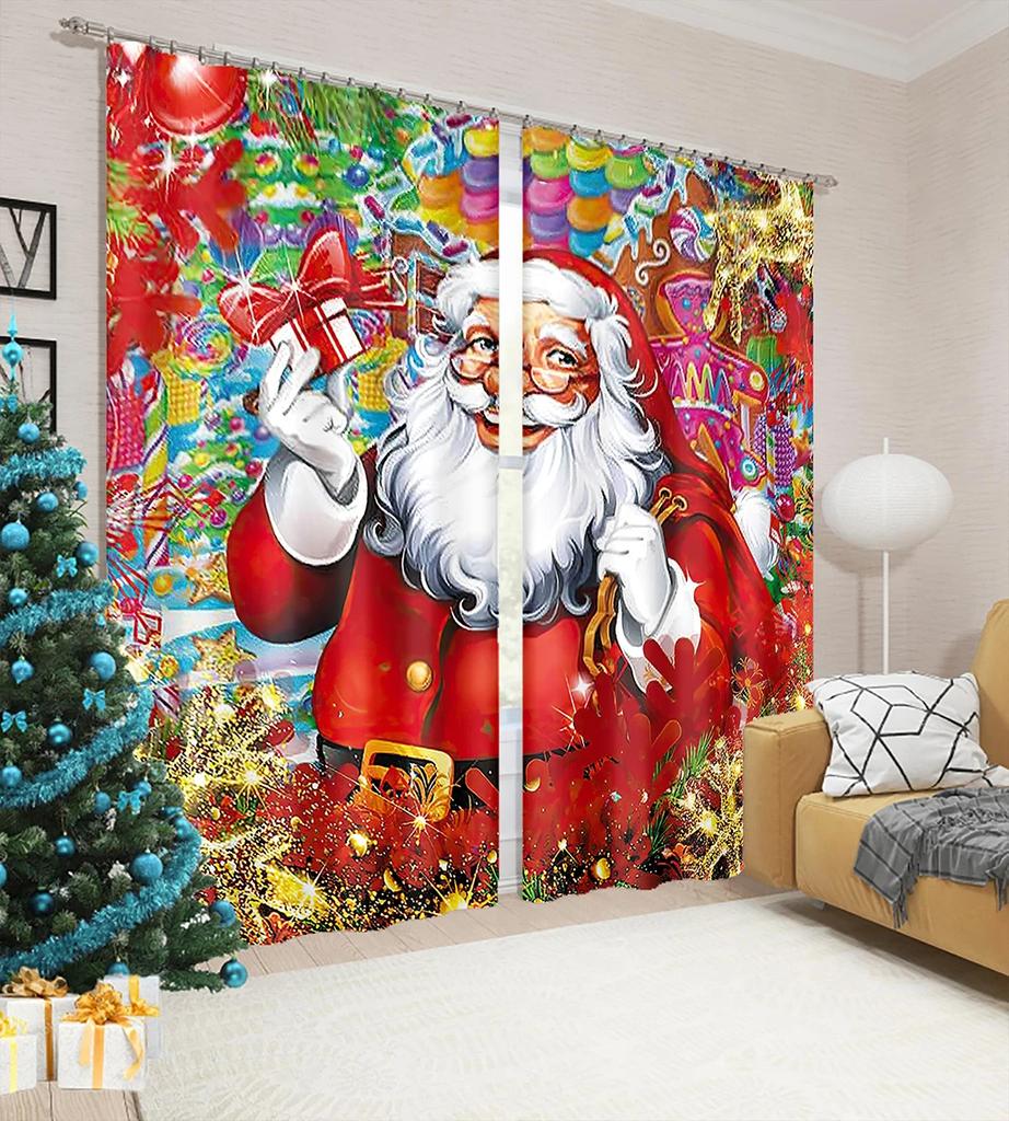 Christmas Pattern Thick Blackout Curtain Printed Partition Kitchen Door Decorative Cartoon High Shading Drapes Cafe Restaurant