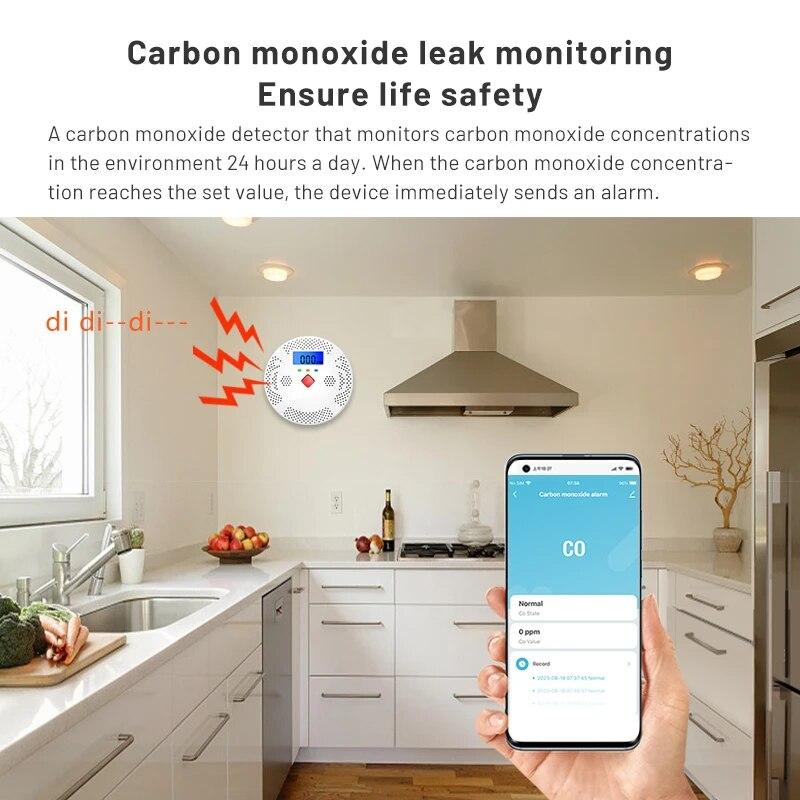 Tuya WIFI CO PPM Detector Warning Siren Carbon Monoxide Detector with LCD Indicator Safe Sensor Home Security Protection