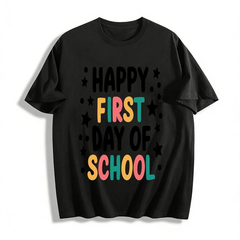 

Happy First Day Of School Print Casual Kids Short Sleeve Tee Pure cotton T-shirt XXS