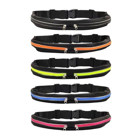 Sports Running Belt with Reflective Strips Fitness Dual Pouch Waist Pack Portable