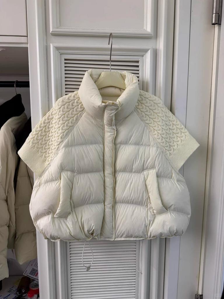 Gestrickte Patchwork-Stehkragen-Baumwollweste Damen Kurz Winter Neu Mode Locker Kleine Weste Jacke Trend