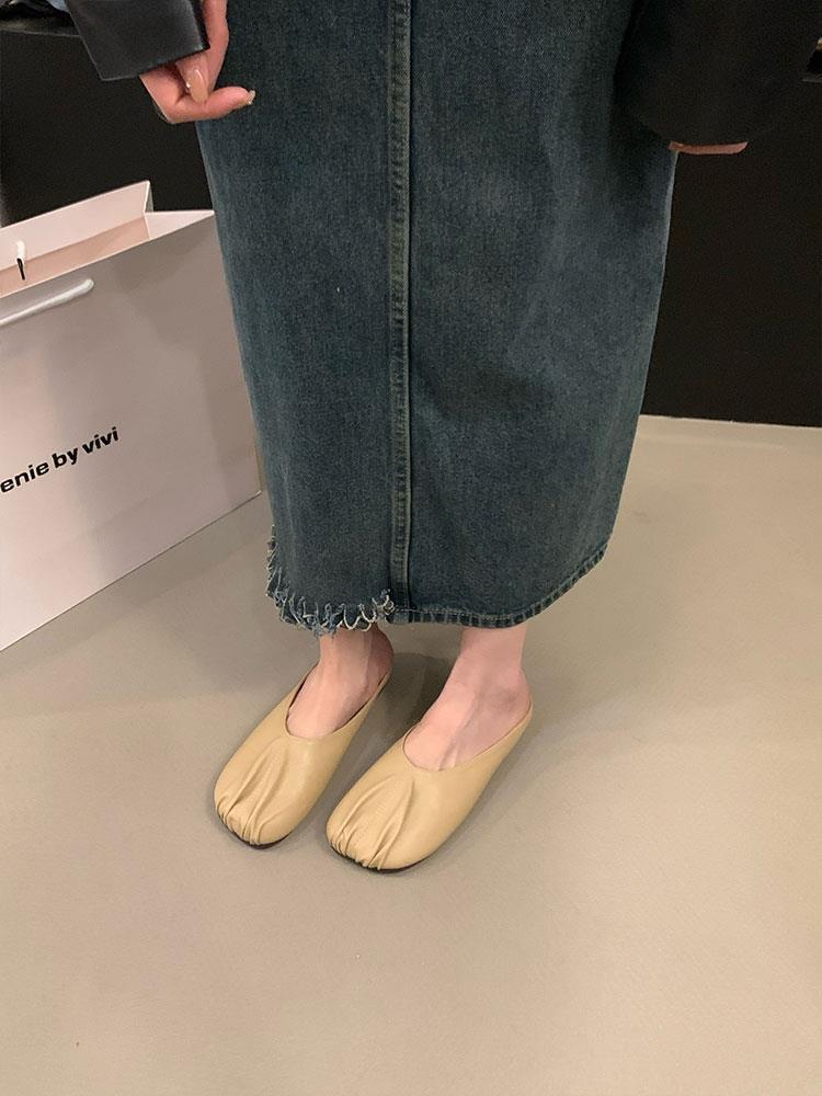 Baotou Half Slippers Women's Wear 2025 New Spring and Summer Flat Bottom Pregnant Women Lazy Grandma Half Tray French Niche Sandals
