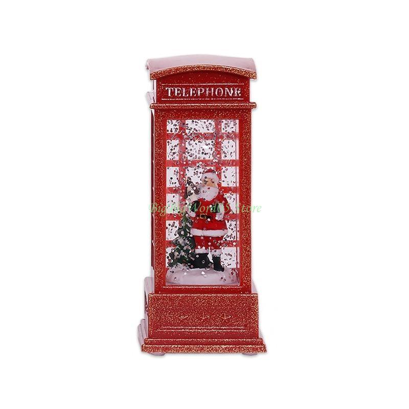 24TE Christmas Red Phone Booth Lantern Vintage Led Light Ornament Decor for Home Festival Birthday Party Background Decor