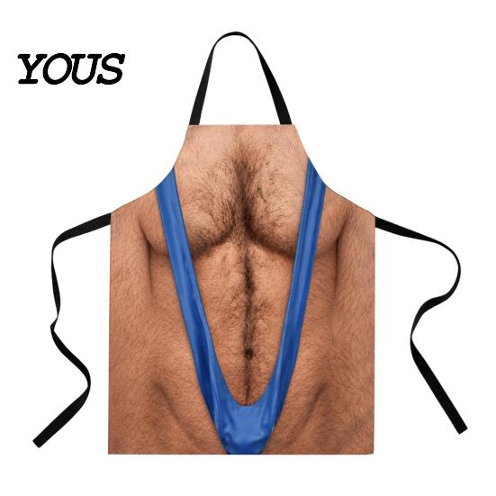 Practical Prank Gifts for Dad Funny 3D Hairy Men's Body Apron, Novelty Muscle Print BBQ Personalized Cooking Gear Bib, Adjustable Polyester