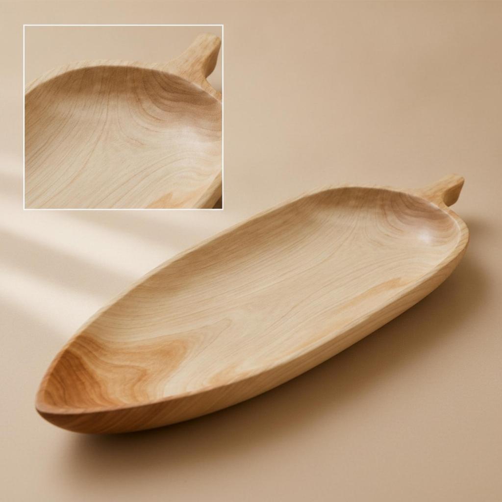 LeafShaped Tray Elongated with Handle Wood Wooden Serving Platter for Tabletop Display, Tea