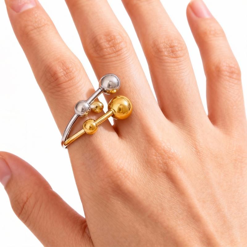 Chic Ring With Gold And Silver Color Mix Double Opening Adjustable Feature Spherical Ball Elements For Trendy Accessories