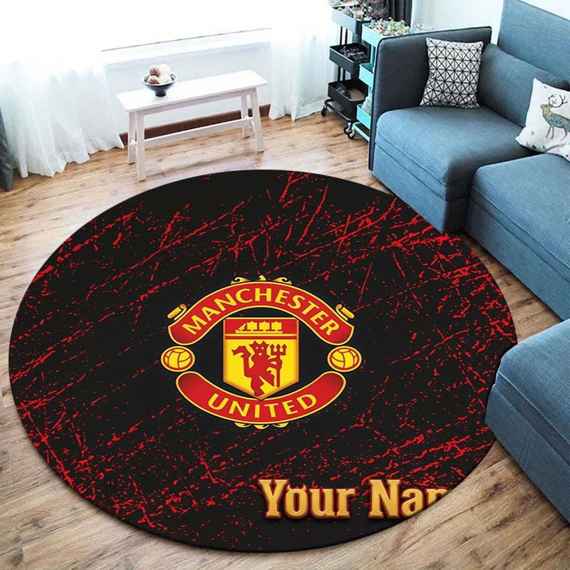 Manchester United F Custom Name Round Area Rug,Carpet Rug for Living Room Bedroom Sofa Playroom Decor,Non-slip Floor Mat
