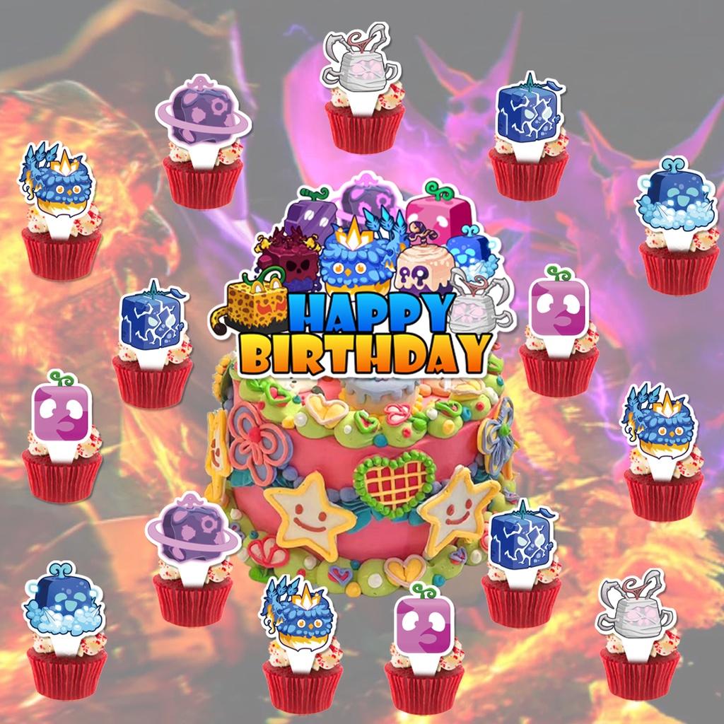 Blox Fruits Party Decorations Pirate King Game Box Flag Balloons Cake Toppers Birthday Banners Set)