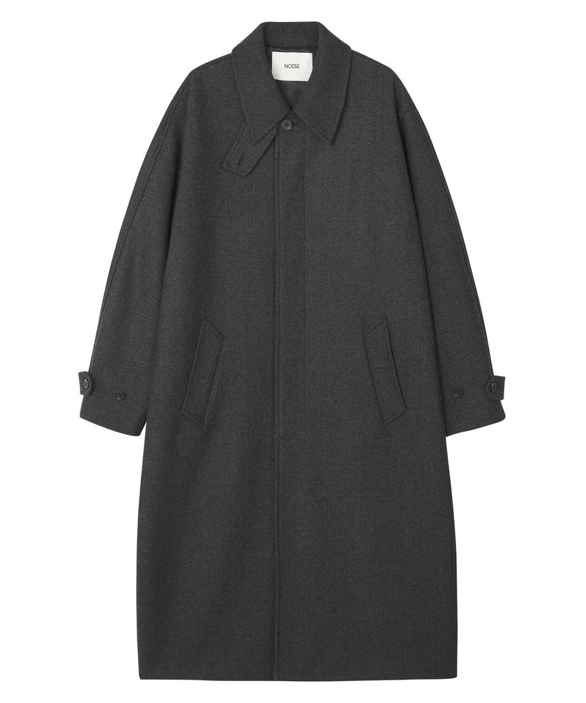Noise Herringbone Wool Balmacaan Coat - Black