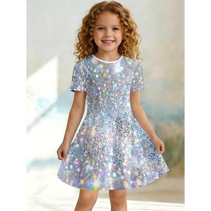 Swinging Dress for Young Children and Girls, Summer Short Sleeved Floral/animal Casual Suitable for Birthday Parties