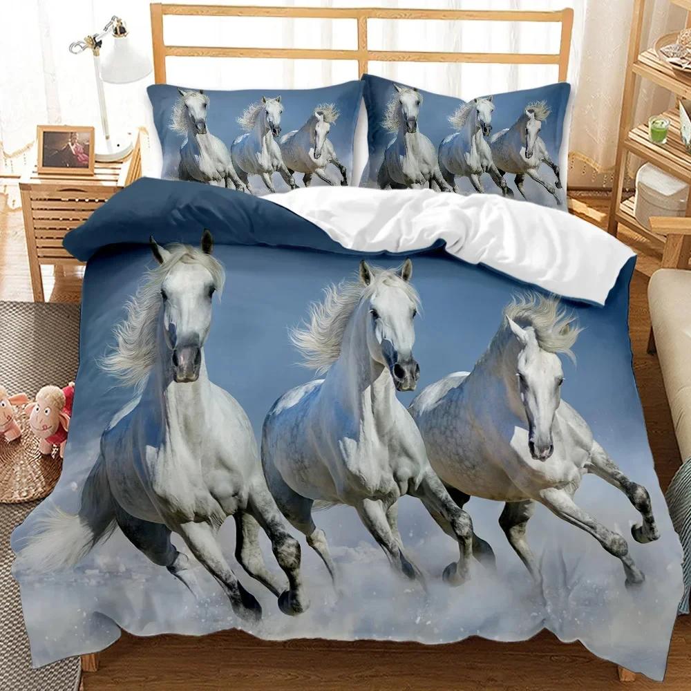 

Комплект постельного белья с изображением лошади, бегущей по звездному небу, комплект постельного белья для взрослых с изображением животных, размер «королева», полиэстер, одеяло EU single(135x200cm)