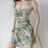 Large Size Floral Print Camisole Dress French Retro Shoulder Strap Printed Suspender Skirt Women's Summer Slim Waist A Word Seaside Skirt