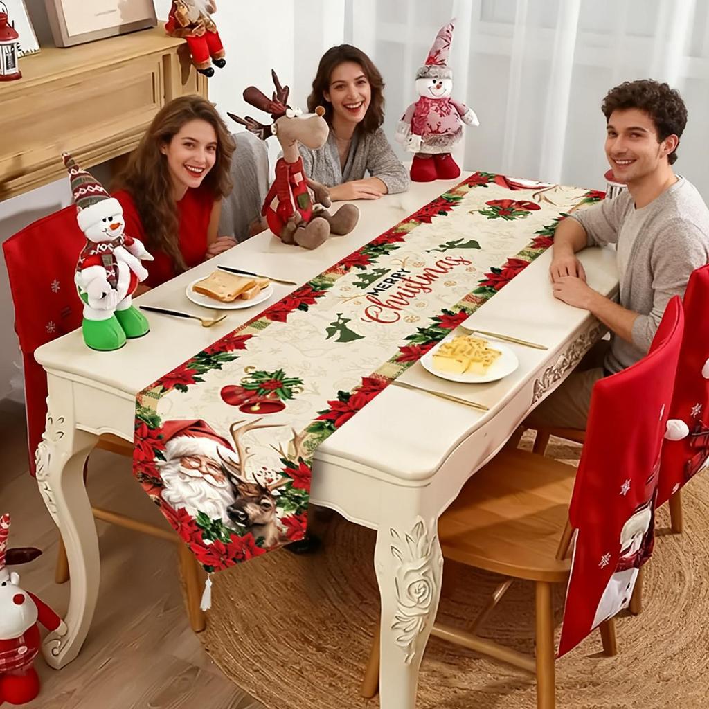 Table Runner Christmas Long Soft Christmas Decorations Gingerbread Man Santa Runner Table Cloth For Winter Party Decorations