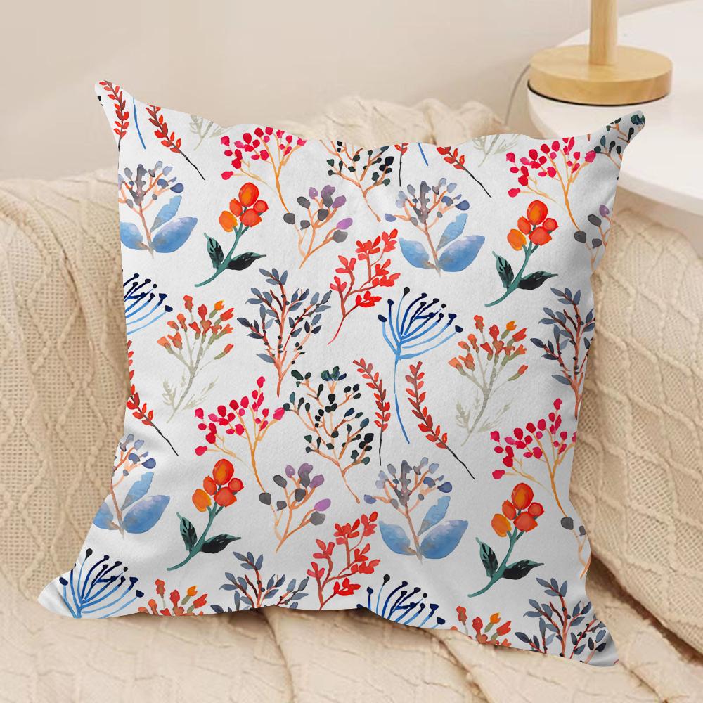 Beautiful Floral Ins Retro Cushion Cover Silky Short Plush Invisible Zipper Dustproof Sofa Pillow Case for Home Decor
