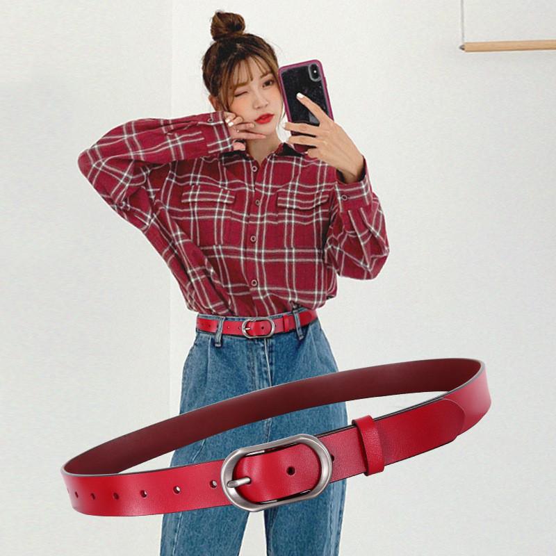 Genuine Leather Double Layer Belt For Women With Vintage Style And Small Pin Buckle For Dresses