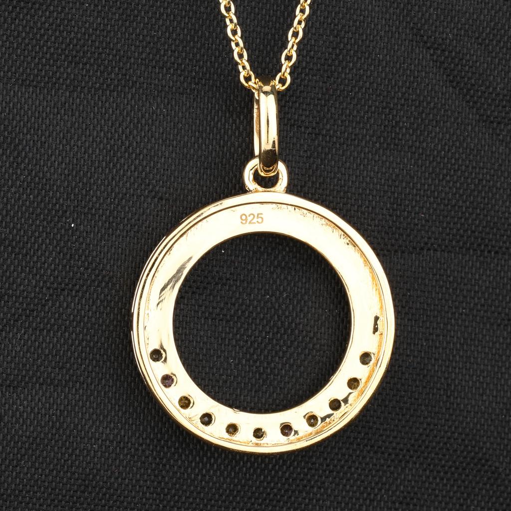 Ciondolo Cerchio Familiare Zaffiri Multicolore Argento Sterling 925 Placcato Oro Inciso Gioiello Raffinato Regalo per Lei