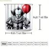 1pc WB Halloween & Christmas Shower Curtain - Polyester Fabric with Hooks, Spooky Clown Design, Red Balloon & Black Ribbon Acc