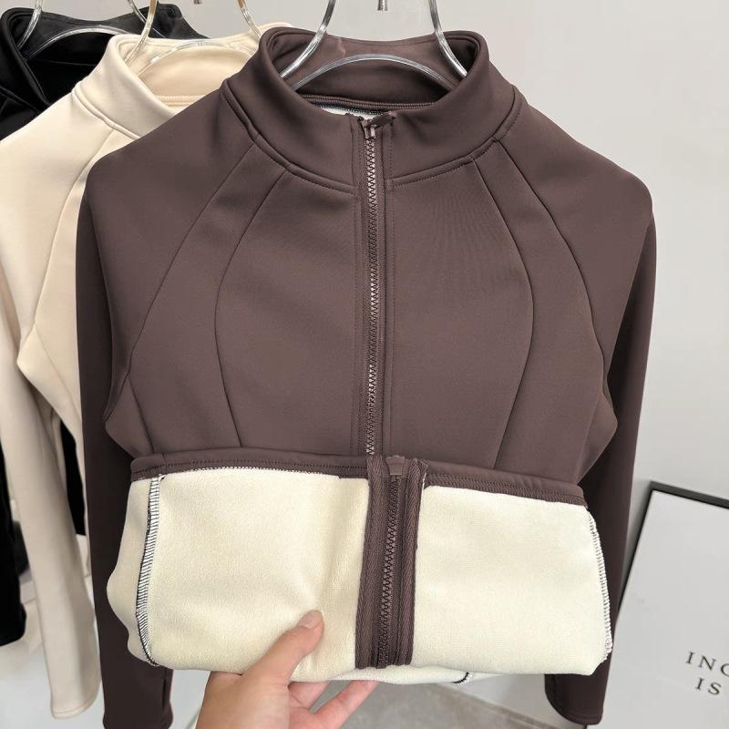 New Sports Coat Women's Autumn Winter Velvet Warm Stand-up Collar Top Fitness Wear Jackets