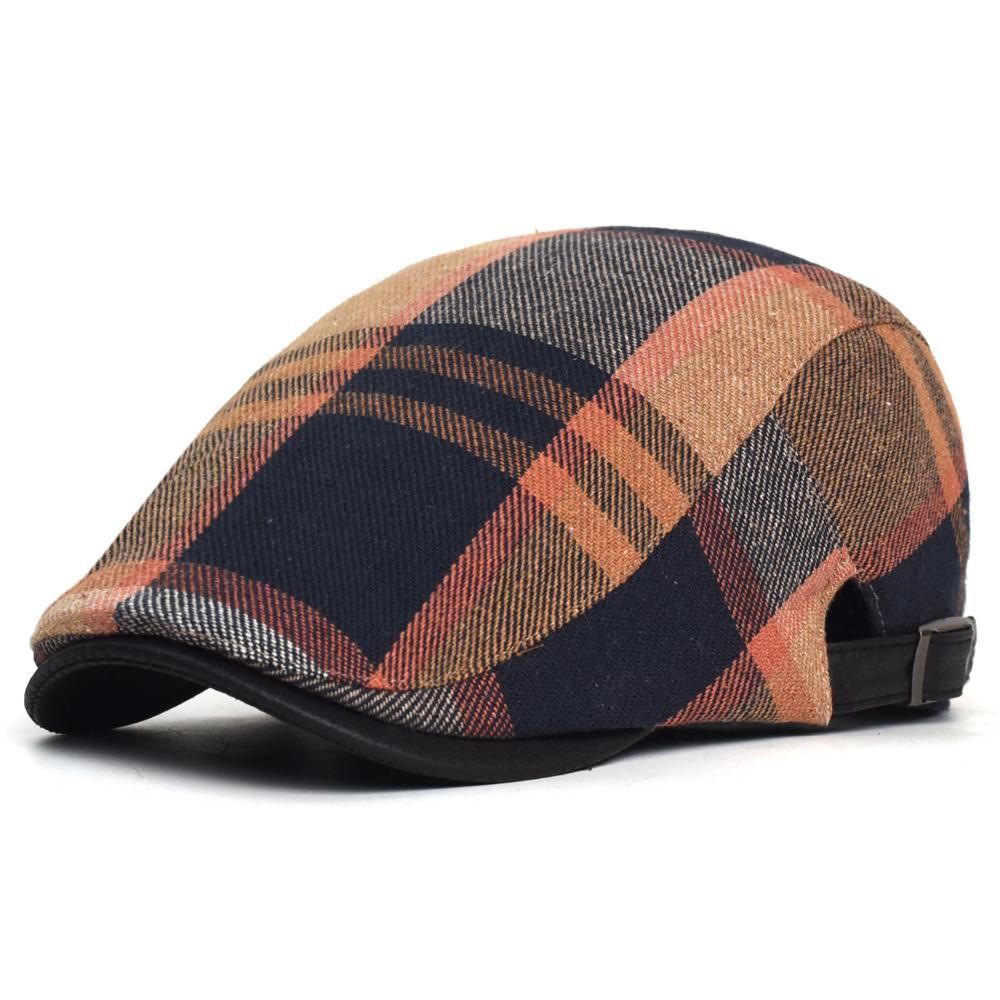 Plaid Newsboy Cap Men Women Four Seasons Vintage Casual Stripe Berets Gatsby Flat Hat Peaked Cap Adjustable